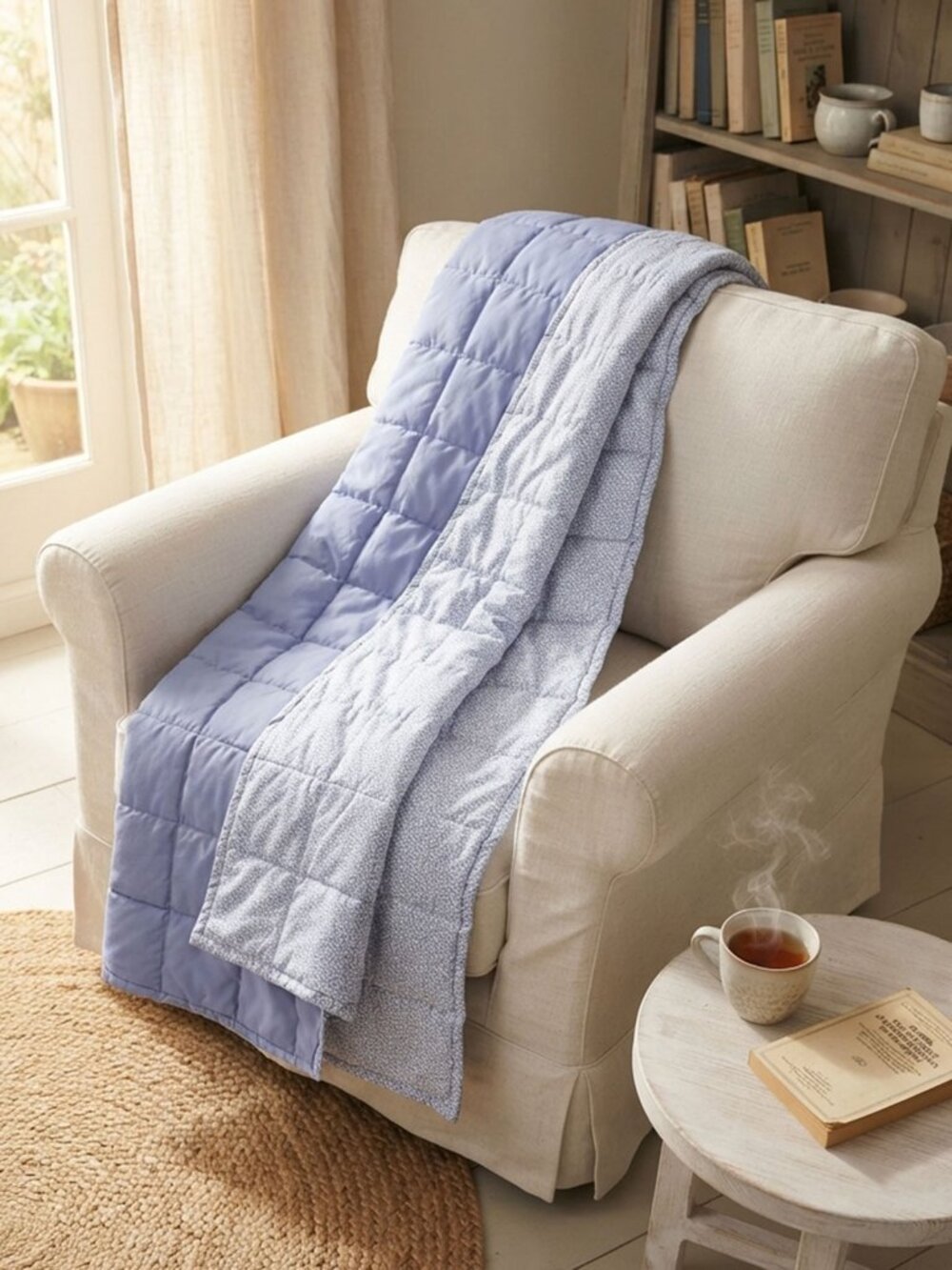 Laura Ashley Blue Floral Reversible Quilted Throw Blanket Toddler Cottagecore